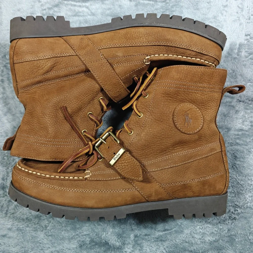 Polo Country Ranger Boot Mens 14 14D Brown Leather Buckle Moc Toe Lug Sole